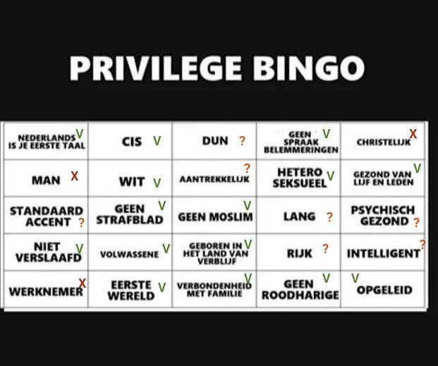 Privilege Bingo Nederlands, Ingevuld