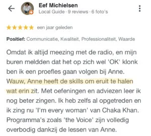 Eef Michielsen, Zangles in Breda, Zangdocent Breda, Google recensie, 2022 (M)