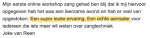 Joke van Reen, Online Zangworkshop, Mail, 24-8-2020 (M)