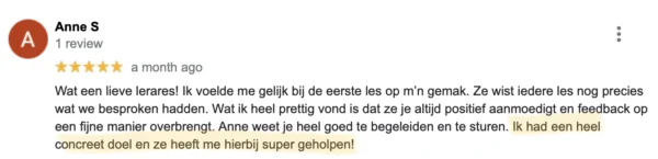 Anne S, individuele zangles in Breda, Google recensie, 23-9-22 (M)
