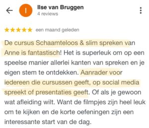 Ilse van Bruggen, Online Training Schaamteloos en Slim Spreken voor Vrouwlijke Ondernemers, Google, 7-23 (M)