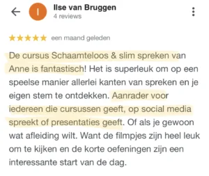 Ilse van Bruggen, Online Training Schaamteloos en Slim Spreken voor Vrouwlijke Ondernemers, Google, 7-23 (M)