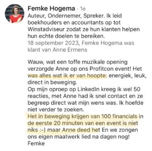 Femke Hogema, Unieke dagopening, Zangworkshop, LinkedIn, 18–9–23 (M)
