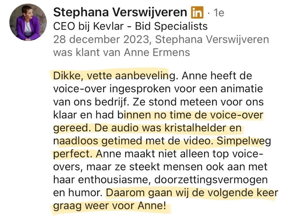 Stephana Verswijveren, Vrouwelijke VoiceOver, Nederlandse Stemactrice, LinkedIn, 28-12-23 (M)