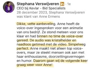 Stephana Verswijveren, Vrouwelijke VoiceOver, Nederlandse Stemactrice, LinkedIn, 28-12-23 (M)