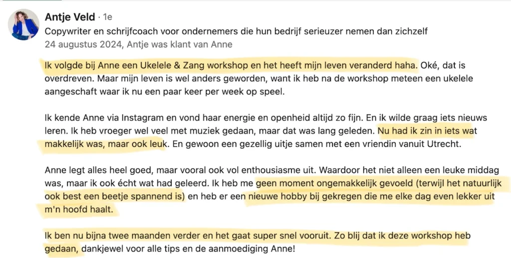 Antje Veld, Ukeleleworkshop, LinkedIn, 24-8-24 (M)